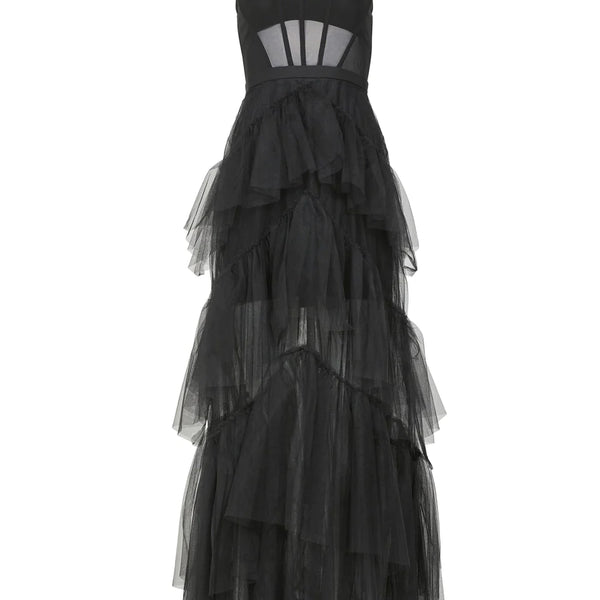 BCBGMAXAZRIA Oly イブニングドレス Tulle & Tiered Ruffle BCBGMAXAZRIA Oly Tiered Ruffle Tulle Gown | Saks Fifth Avenue