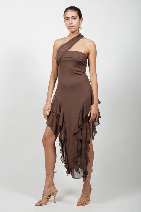 Kim Shui - Brown Ruffle Mesh Dress