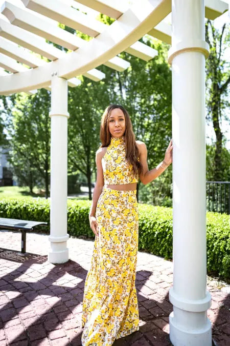 Something Navy - Floral Halter Top and Skirt Set