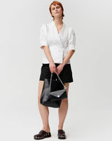 Ganni - Cotton Poplin Wrap Shirt With Short Sleeves