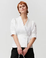 Ganni - Cotton Poplin Wrap Shirt With Short Sleeves