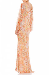 Mac Duggal - Apricot Sequined Floral Print Gown