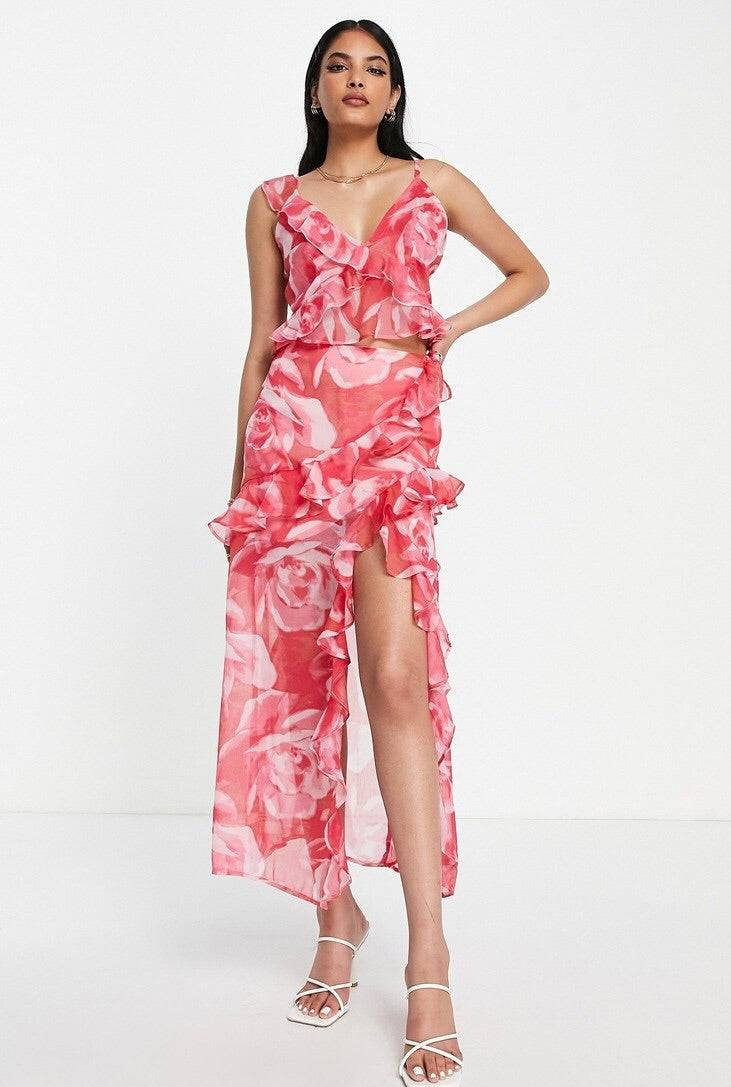 ASOS - Soft ruffle pink floral set