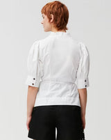 Ganni - Cotton Poplin Wrap Shirt With Short Sleeves