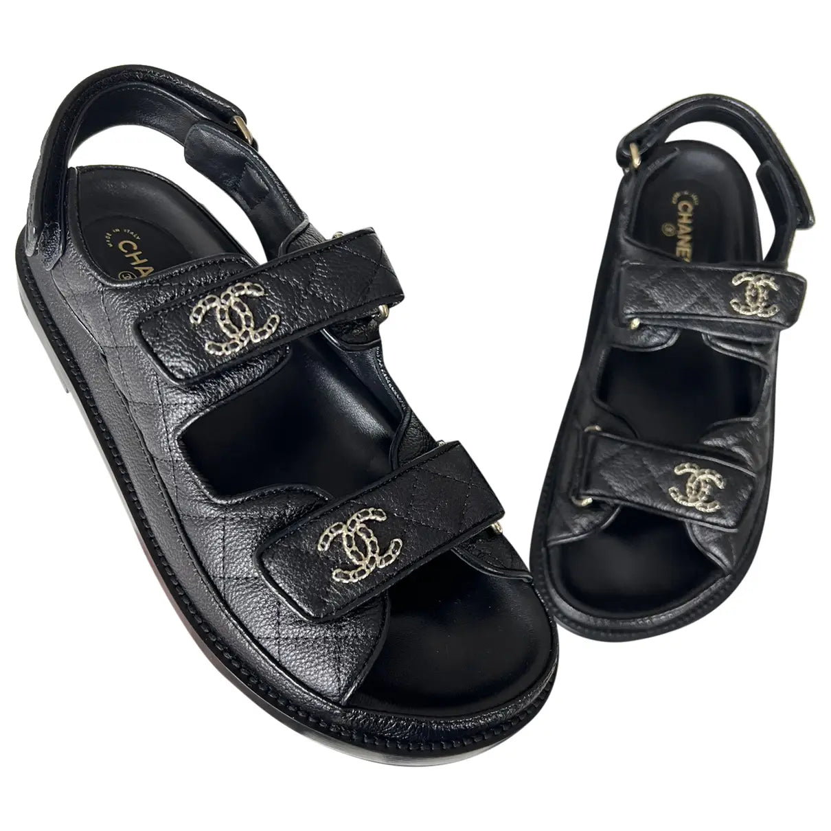 Dad sandals leather sandal Chanel Black size 39 EU in Leather - 26464809