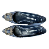 Manolo Blahnik - Hangisi Blue Gingham Ballerina Flat