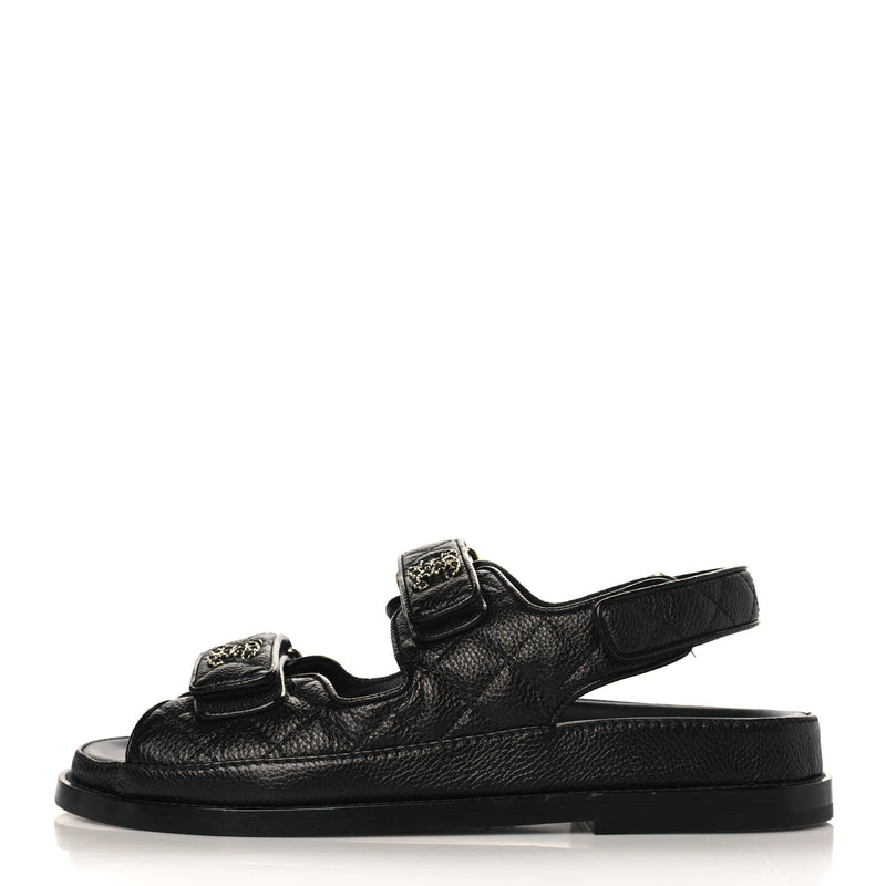 Chanel White Black Leather CC Logo 38.5 EUR Size Slides Flats Dad Sandals