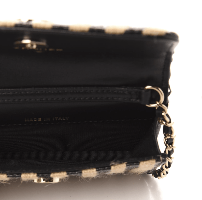 CHANEL Patent Leather Wallet on Chain Crossbody Bag Beige