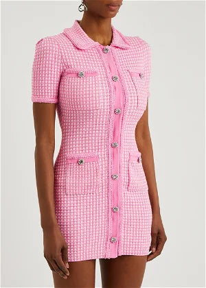 Self Portrait - Pink Metallica Tweed Dress