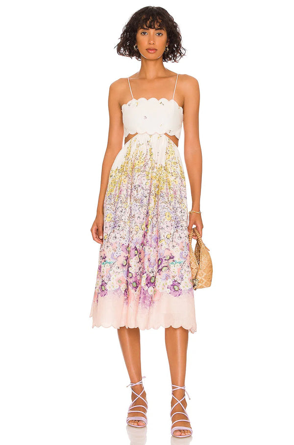 ZIMMERMANN - Jude Scallop Midi Dress, Peach Gradient Floral