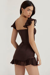 House of CB - Dionne Ruffle Dress in Brown
