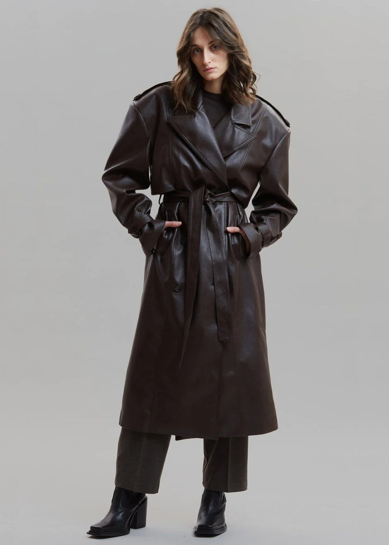 The Frankie Shop - DIANA FAUX LEATHER TRENCH COAT - JAVA