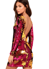 Dress the Population - Lola Gold and Fuchsia Sequin Bodycon Dress