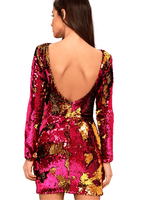 Dress the Population - Lola Gold and Fuchsia Sequin Bodycon Dress