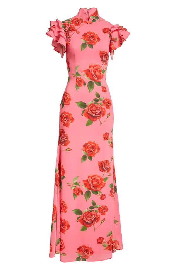 SAU LEE - Sylvie Rose Ruffle Maxi Dress