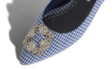 Manolo Blahnik - Hangisi Blue Gingham Ballerina Flat