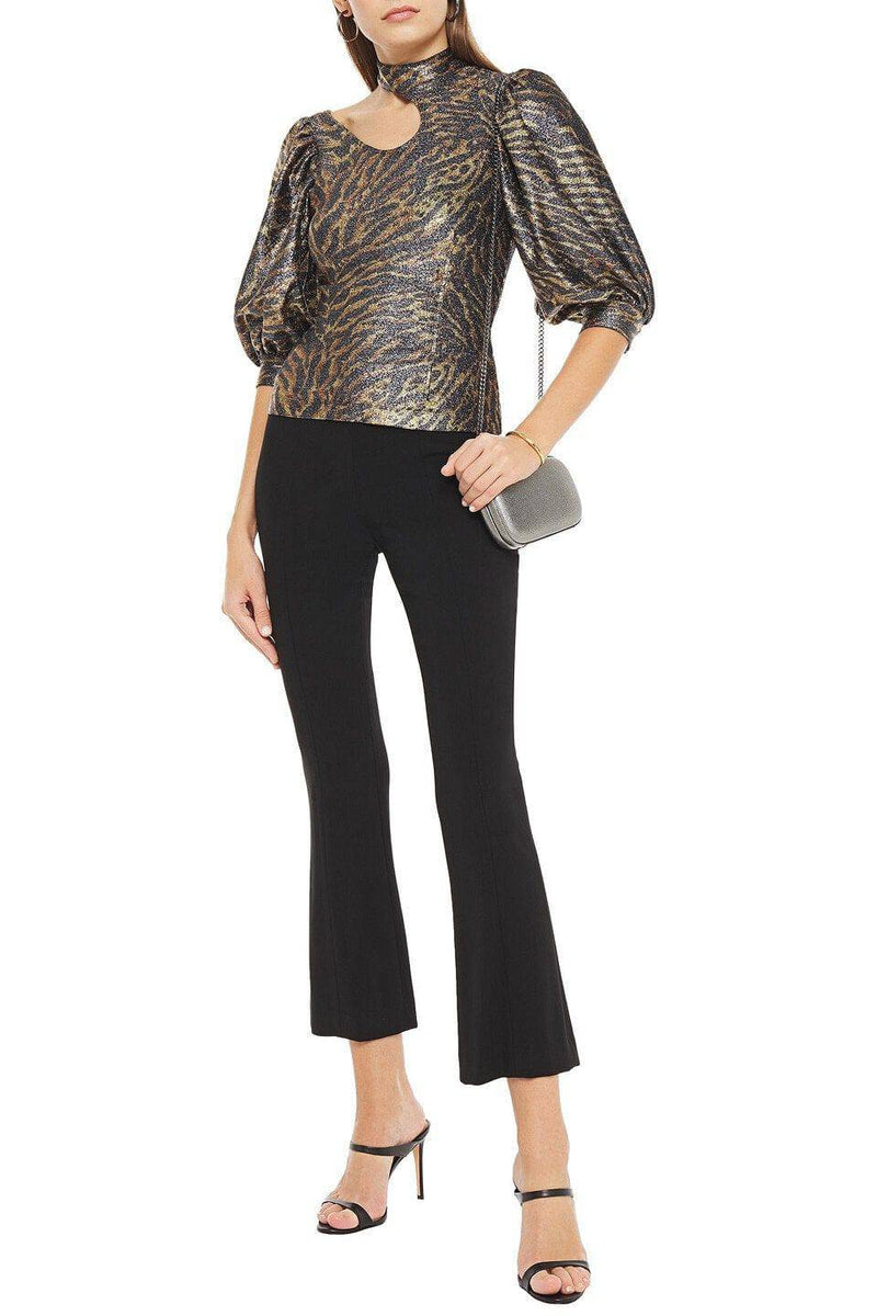 Ganni - Ganni Woman Cutout Tiger Print Lamé Blouse Animal Print