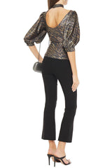 Ganni - Ganni Woman Cutout Tiger Print Lamé Blouse Animal Print