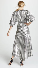 Ganni - Lagarde Silk Wrap dress in Metallic