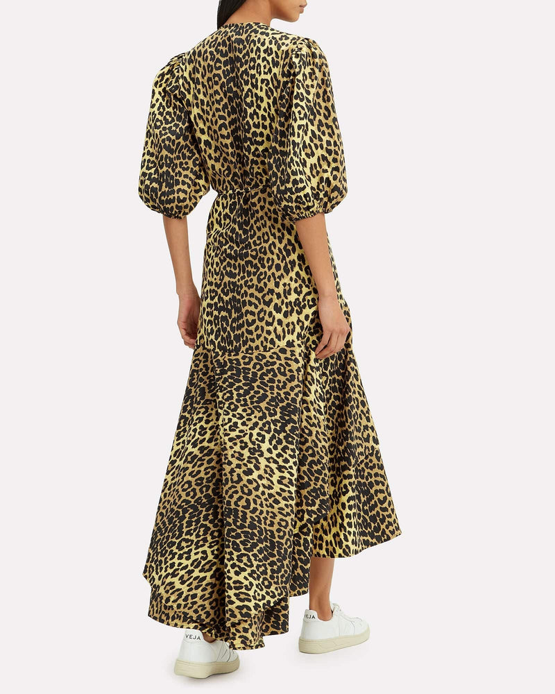 Ganni leopard deals wrap dress