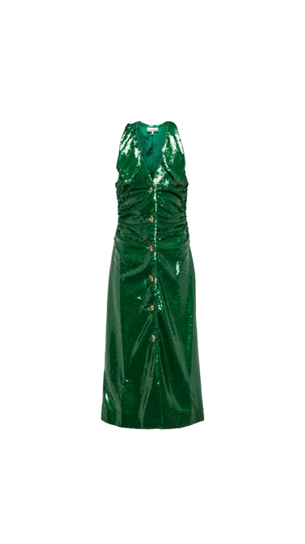 Ganni - Sequenced Ruched Midi Dress