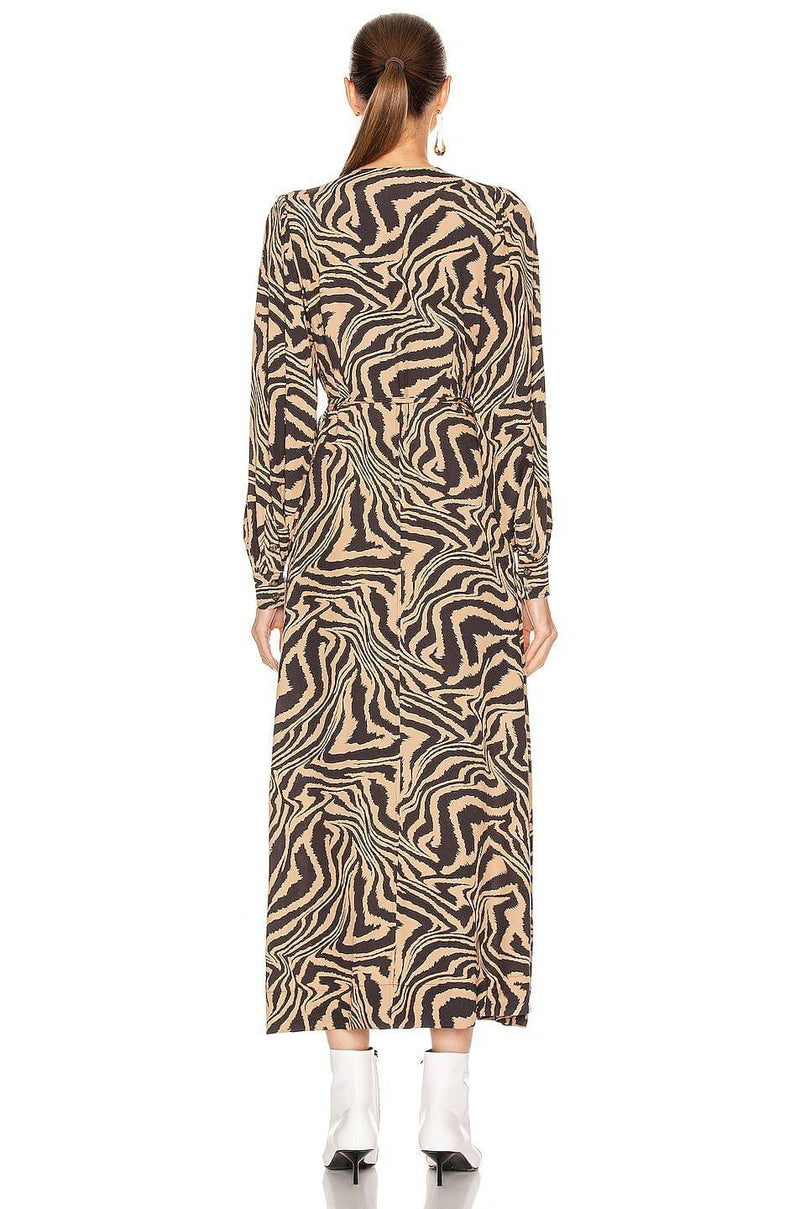 Ganni - Tiger-print Crepe Wrap Midi Dress
