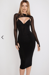 House of CB - Beatrice Black Corset Midi Dress