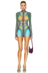 Jean Paul Gaultier - High Neck Long Sleeve Top & The Blue dot-print mini skirt