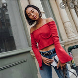 Orseund Iris - Cropped Off-the-shoulder Ribbed-knit Sweater