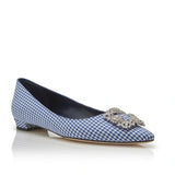 Manolo Blahnik - Hangisi Blue Gingham Ballerina Flat