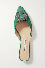 Manolo Blahnik - Hangisi Embellished Satin Slippers