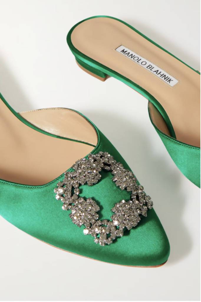 Manolo Blahnik - Hangisi Embellished Satin Slippers