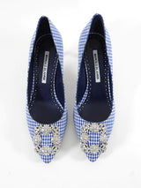 Manolo Blahnik - Hangisi Blue Gingham Ballerina Flat