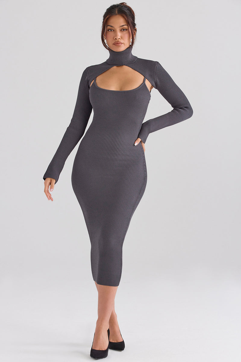 House of CB - Meliora Charcoal Knit Midi Dress