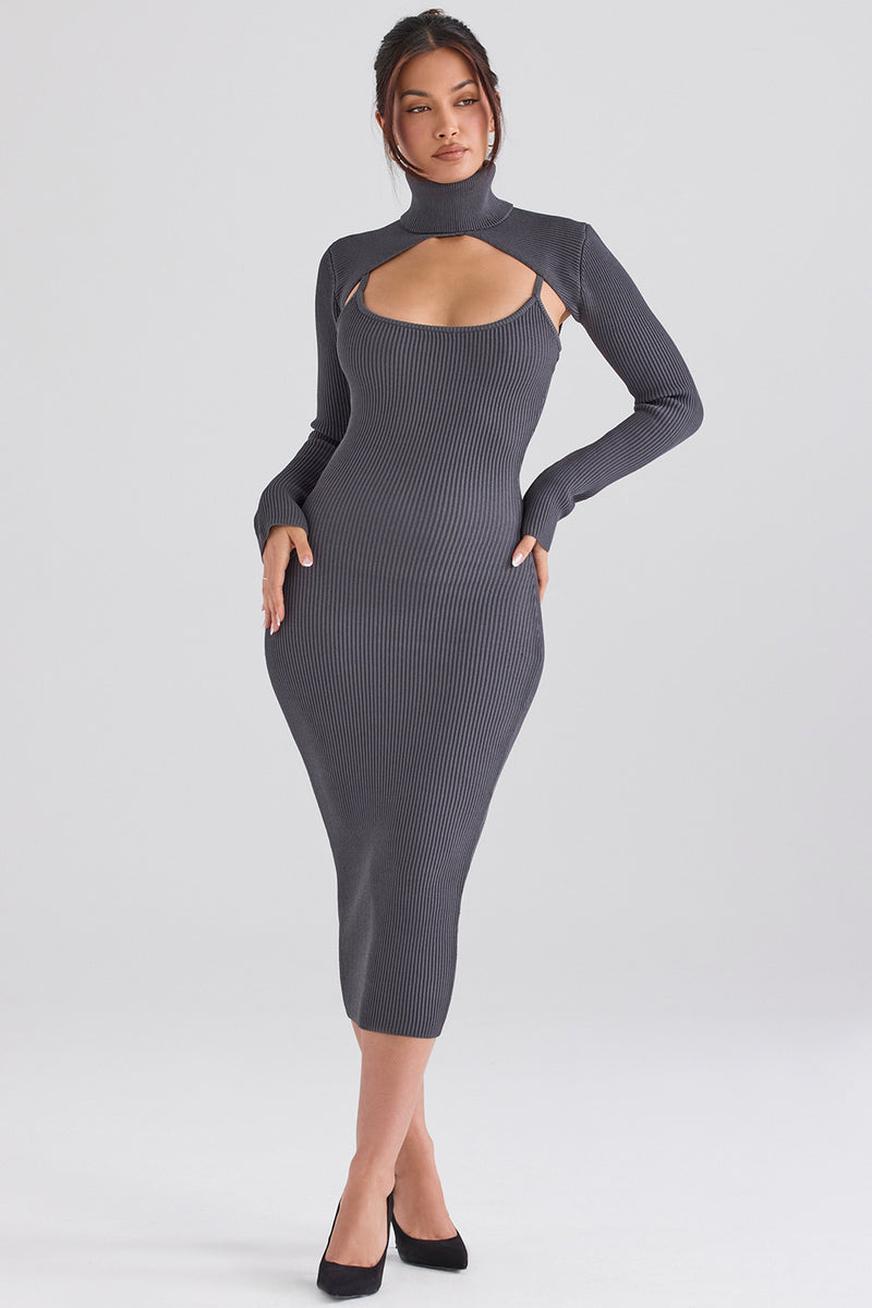 House of CB - Meliora Charcoal Knit Midi Dress