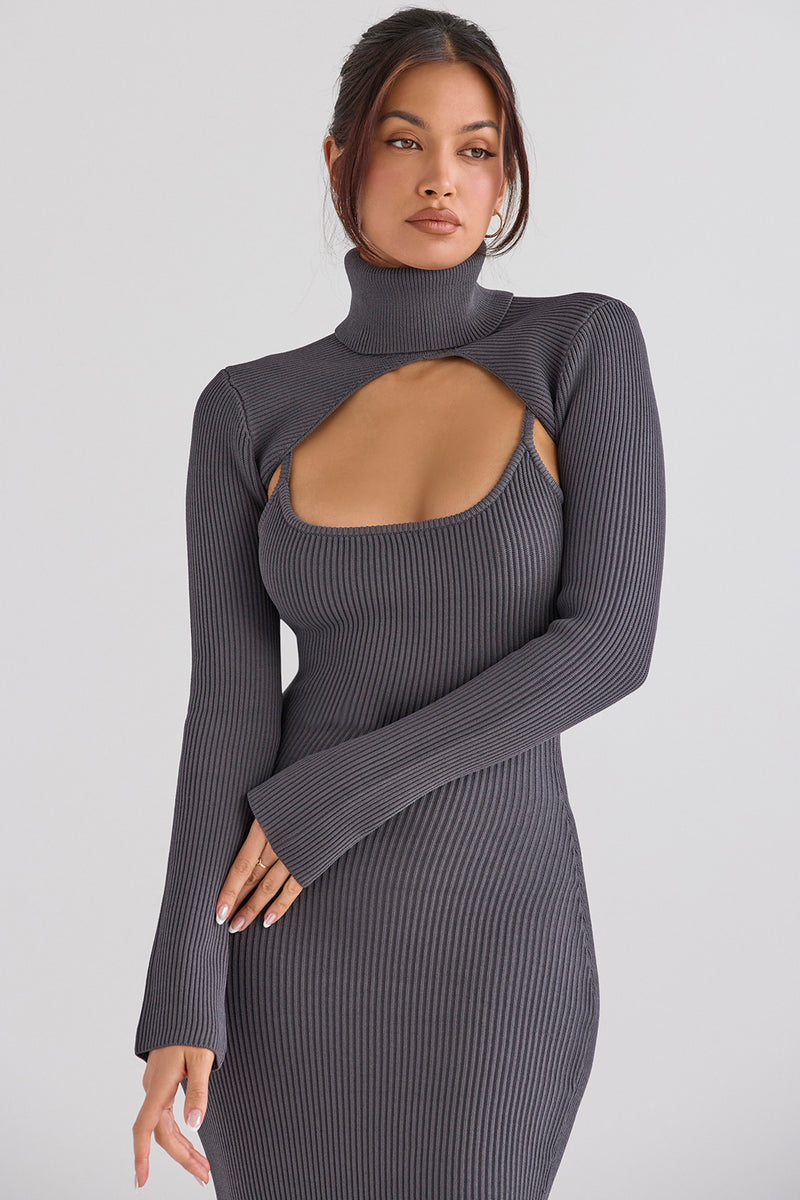 House of CB - Meliora Charcoal Knit Midi Dress