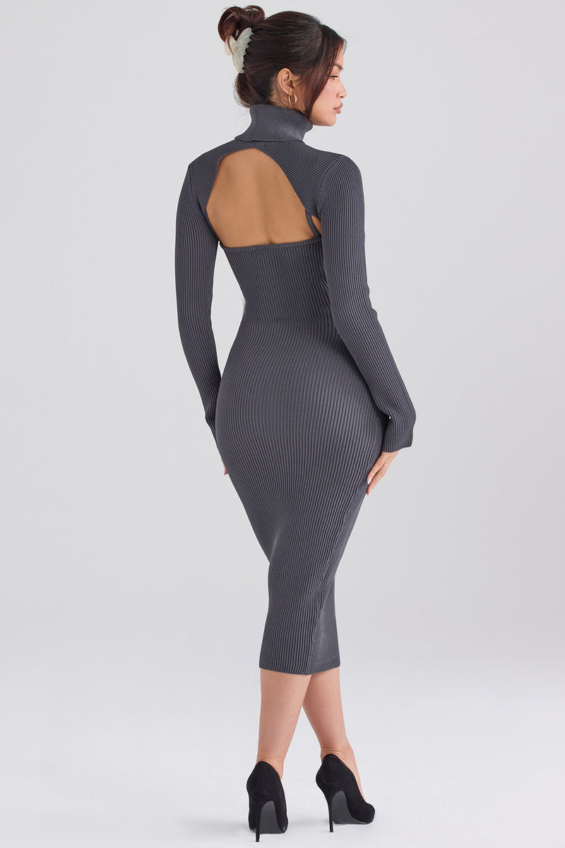 House of CB - Meliora Charcoal Knit Midi Dress