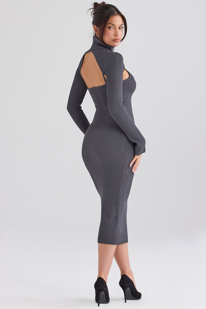 House of CB - Meliora Charcoal Knit Midi Dress