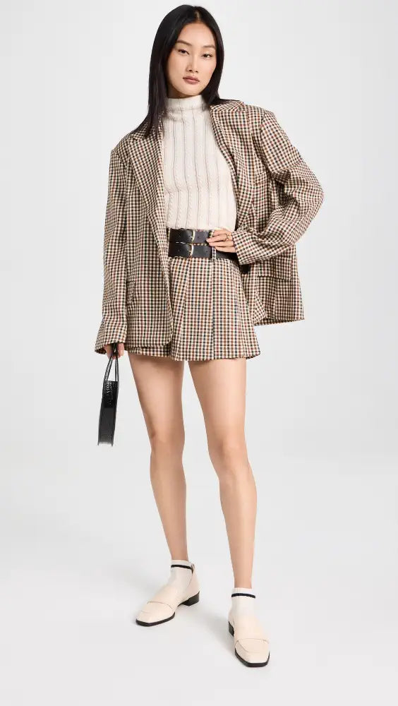 Moon River - Moon River Plaid Blazer And Skirt Set