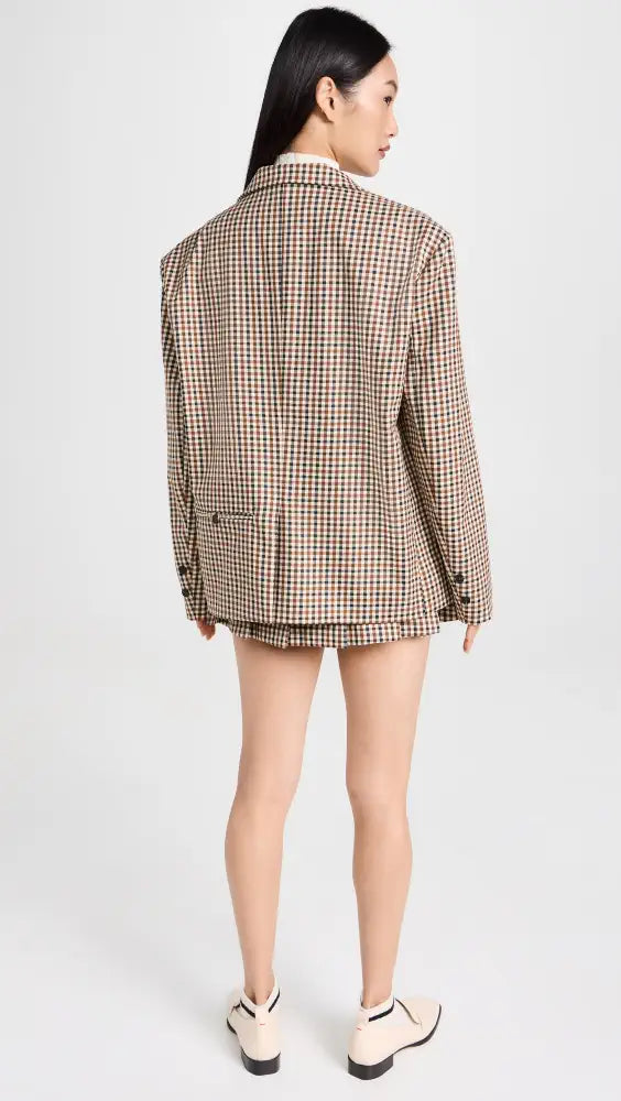 Moon River - Moon River Plaid Blazer And Skirt Set