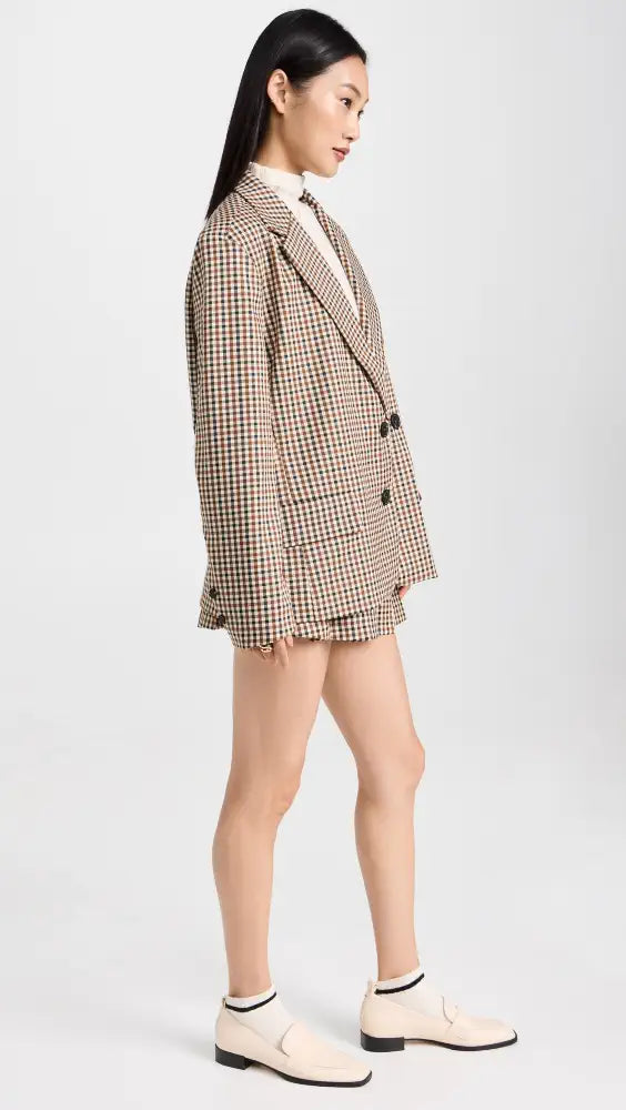 Moon River - Moon River Plaid Blazer And Skirt Set