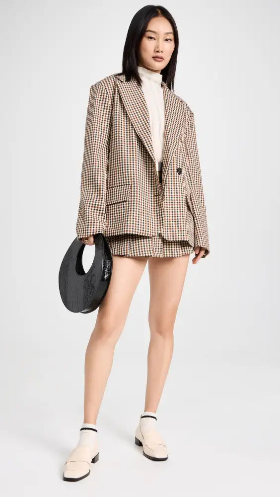 Moon River - Moon River Plaid Blazer And Skirt Set