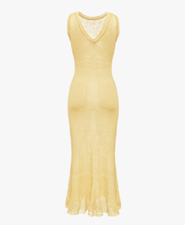 Champagne Yellow Knit Dress With Feathers