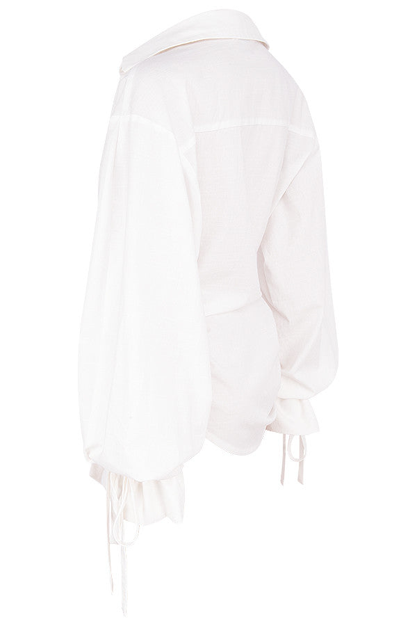 House of CB - PAIGE WHITE DRAPED COTTON SHIRT