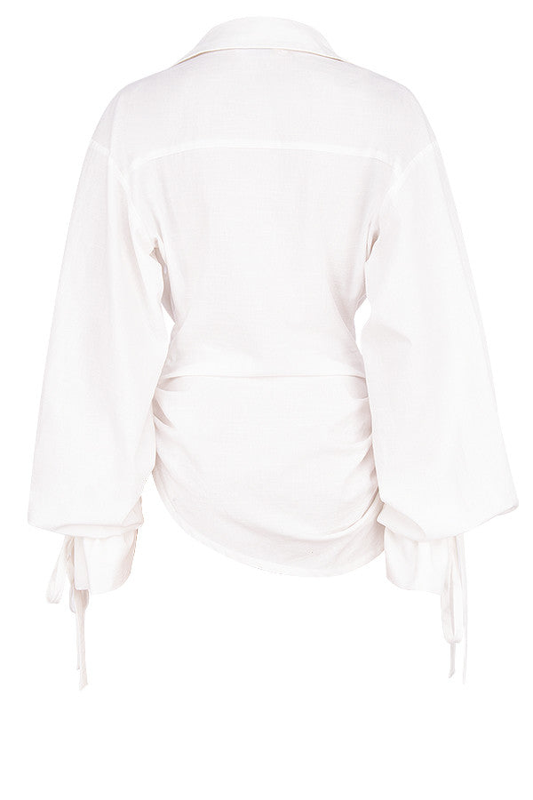 House of CB - PAIGE WHITE DRAPED COTTON SHIRT