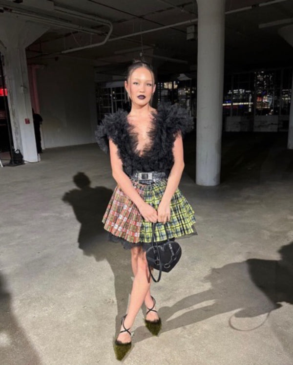 Chopova Lowena - Mini Plaid-Print Pleated Skirt