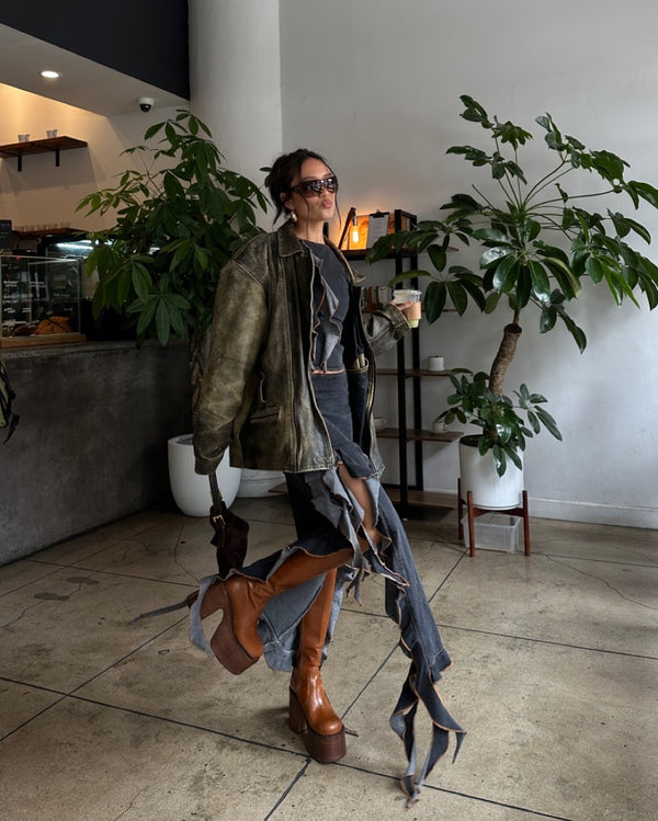 Vintage - Distressed Oversized Leather Jacket