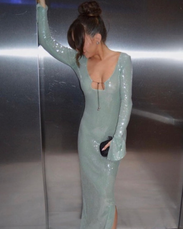 16 Arlington - Aoibhe Long Sleeve Sequin Backless Maxi Dress