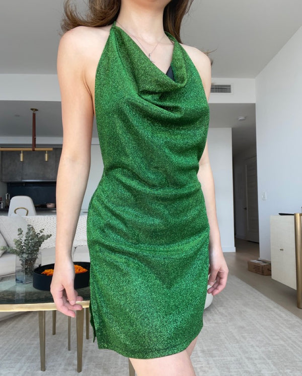 LE ORA - Glitter Green Halter Mini Dress