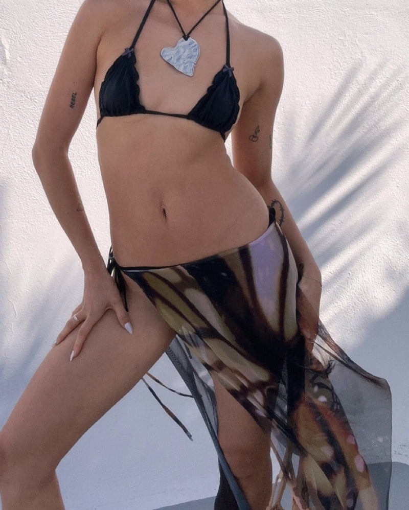 1X Blue - Printed Butterfly Sarong Skirt